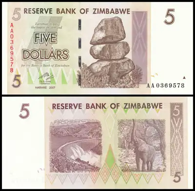 Снимка за обява „🇿🇼 Зимбабве 2007 5 долара UNC нова 🇿🇼"