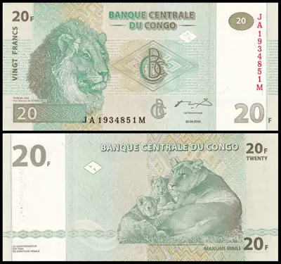 Снимка за обява „🇰🇭 Конго ДР 2003 20 франка UNC нова 🇰🇭"