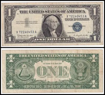 Снимка за обява „🇺🇸 САЩ 1957 B 1 долар син печат 🇺🇸"
