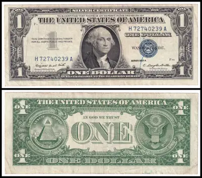 Снимка за обява „🇺🇸 Банкнота САЩ 1957 А 1 долар син печат 2 🇺🇸“