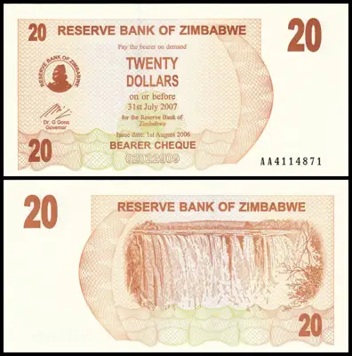 Снимка за обява „🇿🇼 Зимбабве 2006 20 долара UNC нова 🇿🇼"