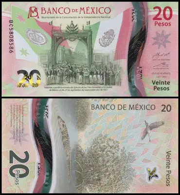 Снимка за обява „🇲🇽 Мексико 2021 20 песос полимер UNC нова 🇲🇽"