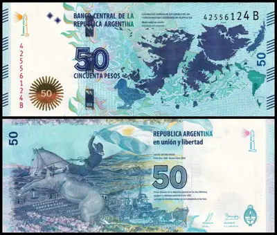 Снимка за обява „🇦🇷 Аржентина 2015 50 песос юбилейна UNC нова 🇦🇷"