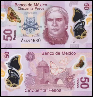 Снимка за обява „🇲🇽 Мексико 2017 50 песос полимер UNC нова 🇲🇽"