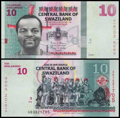Снимка за обява „🇸🇿 Свазиленд 2015 10 емалангени UNC нова 🇸🇿"
