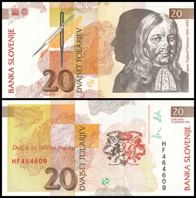 Снимка за обява „🇸🇮 Словения 1992 20 толара UNC нова 🇸🇮"