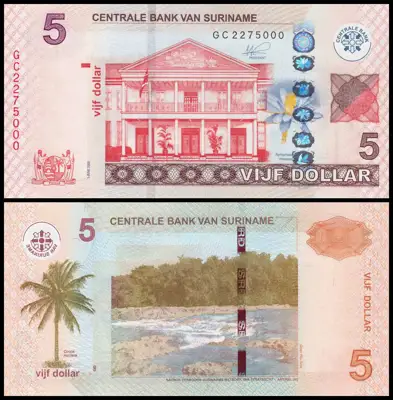 Снимка за обява „🇸🇷 Суринам 2020 5 долара UNC нова 🇸🇷"