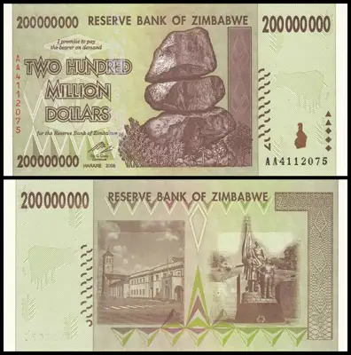 Снимка за обява „🇿🇼 Зимбабве 2008 200000000 долара UNC нова 🇿🇼"