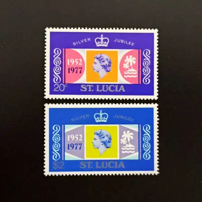 Снимка за обява „🇱🇨 Сейнт Лусия 1977 20 цента и 2 долара Кралица Елизабет II 🇱🇨"