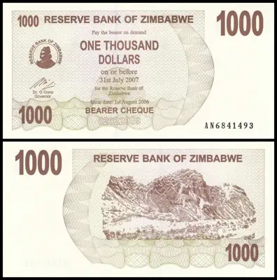 Снимка за обява „🇿🇼 Зимбабве 2006 1000 долара UNC нова 🇿🇼"