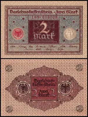 Снимка за обява „🇩🇪 Германия 1920 2 марки UNC нова 🇩🇪"