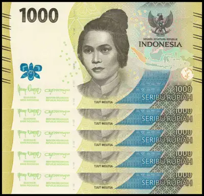 Снимка за обява „🇮🇩 x5 броя Индонезия 2022 1000 рупии UNC нови 🇮🇩"
