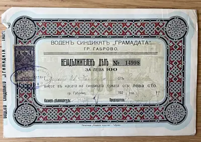 Снимка за обява „Незадължителен дял на Воден синдикат Грамадата – 100 лева"