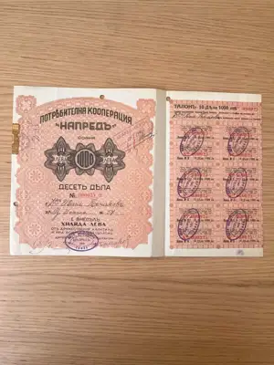 Снимка за обява „Дял от Потребителна кооперация „Напредъ“ – София, 1940 година"