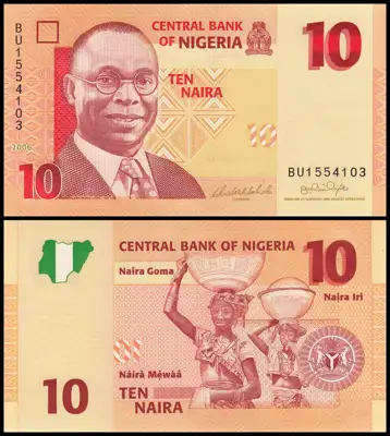 Снимка за обява „🇳🇬 Нигерия 2006 10 найра UNC нова 🇳🇬“