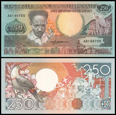 Снимка за обява „🇸🇷 Суринам 1988 250 гулдена UNC нова 🇸🇷“