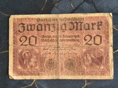 Снимка за обява „Райх банкнота - Германия - 20 марки | 1918г.“