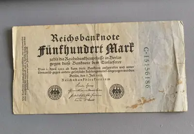 Снимка за обява „Райх банкнота - Германия - 500 марки | 1922г.“