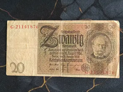 Снимка за обява „Райх банкнота - Германия - 20 марки | 1929г.“