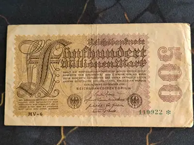 Снимка за обява „Райх банкнота - Германия - 500 000 000 марки | 1923г.“