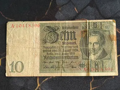 Снимка за обява „Райх банкнота - Германия - 10 марки | 1924г.“