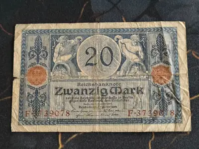 Снимка за обява „Райх банкнота - Германия - 20 марки | 1915г.“