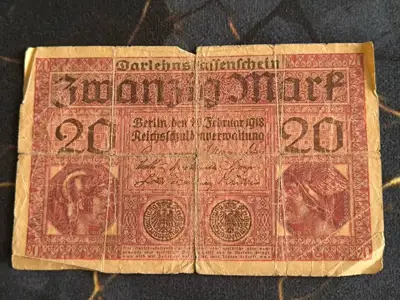 Снимка за обява „Райх банкнота - Германия - 20 марки | 1918г.“