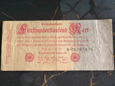 Снимка за обява „Райх банкнота - Германия - 500 000 марки | 1923г.“
