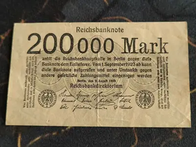 Снимка за обява „Райх банкнота - Германия - 200 000 марки | 1923г.“