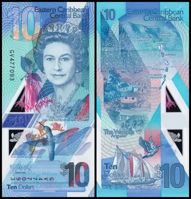Снимка за обява „🇳🇿 Банкнота Източни Кариби 2019 10 долара полимер UNC нова 🇳🇿“