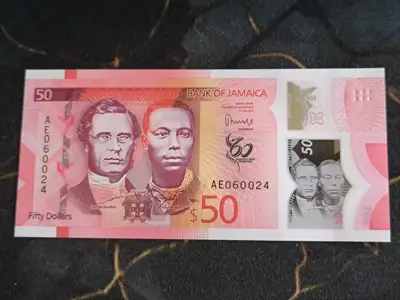 Снимка за обява „Банкнотa - Ямайка - 50 долара UNC (юбилейна) | 2022г.“