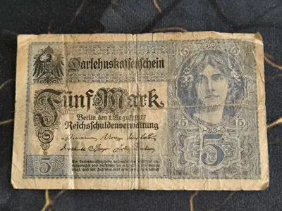 Снимка за обява „Райх банкнота - Германия - 5 марки | 1917г.“
