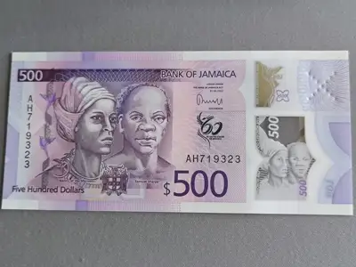 Снимка за обява „Банкнотa - Ямайка - 500 долара UNC (юбилейна) | 2022г.“
