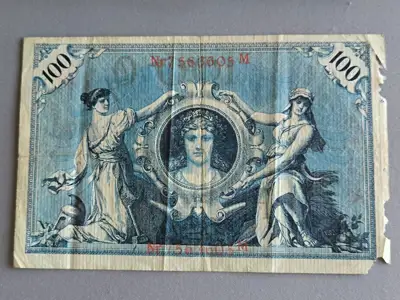 Снимка за обява „Райх банкнота - Германия - 100 марки (червен печат) | 1908г.“