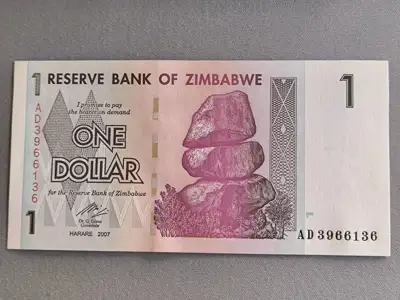 Снимка за обява „Банкнота - Зимбабве - 1 долар UNC | 2007г.“