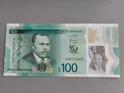 Снимка за обява „Банкнотa - Ямайка - 100 долара UNC (юбилейна) | 2022г.“