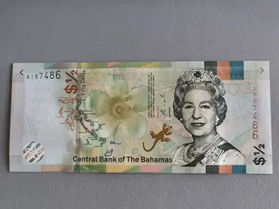Снимка за обява „Банкнота - Бахами - 1/2 (половин) долар UNC | 2019г.“