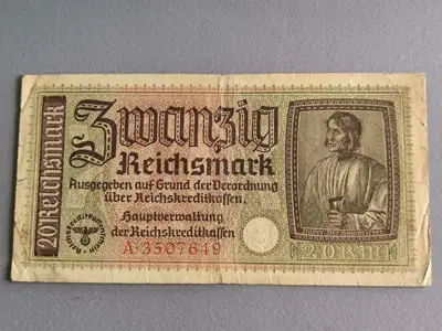 Снимка за обява „Трети райх - Банкнота - Германия - 20 марки | 1939г.“