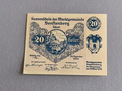 Снимка за обява „Банкнота - Австрия - 20 хелера (Зенфтенберг) серия 5| 1920г.“