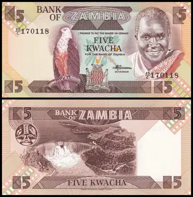 Снимка за обява „🇿🇲 Банкнота Замбия 1980-1988 5 квача UNC нова 🇿🇲“