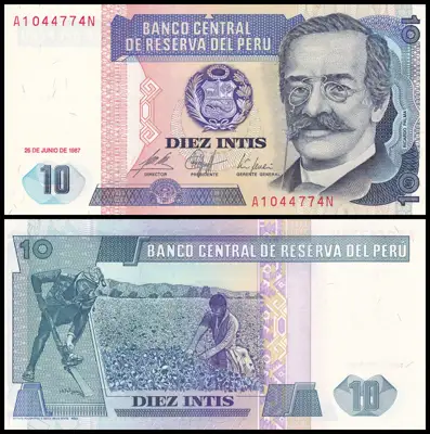 Снимка за обява „🇵🇪 Банкнота Перу 1987 10 интис UNC нова 🇵🇪“