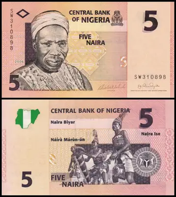 Снимка за обява „🇳🇬 Банкнота Нигерия 2006 5 найра UNC нова 🇳🇬“