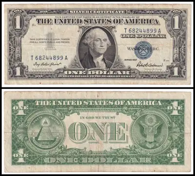 Снимка за обява „🇺🇸 Банкнота САЩ 1957 1 долар син печат 🇺🇸“