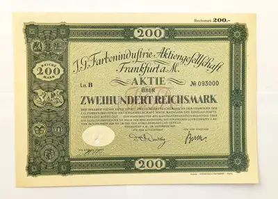 Снимка за обява „🇩🇪 Акция Германия I.G. Farbenindustrie AG 1925 200 марки 🇩🇪“