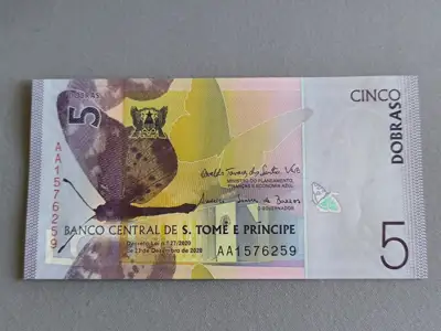 Снимка за обява „Банкнота - Сао Томе и Принсипи - 5 добрас UNC | 2020г.“
