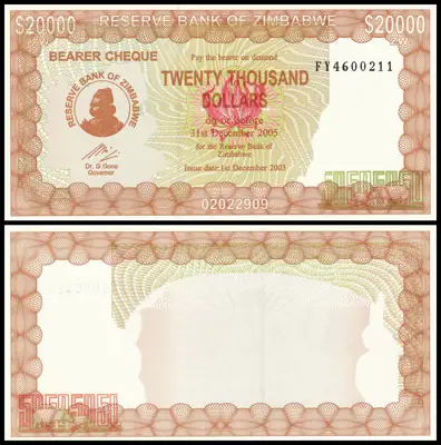 Снимка за обява „🇿🇼 Банкнота Зимбабве 2003 20000 долара UNC нова 🇿🇼“