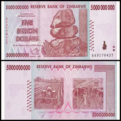 Снимка за обява „🇿🇼 Банкнота Зимбабве 2008 5000000000 долара UNC нова 🇿🇼“