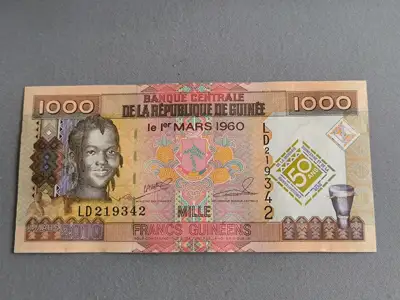 Снимка за обява „Банкнота - Гвинея - 1000 франка (юбилейна) UNC | 2010г.“